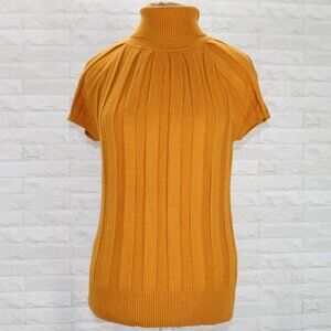 JOSEPH A Sweater Short Sleeve Turtleneck Ribbed Knit Mustard Orange Fall LG